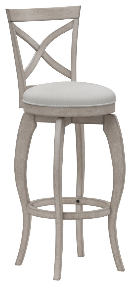 Hillsdale Ellendale Wood Swivel Stool, Curved X-Back, Aged Gray, Bar Height