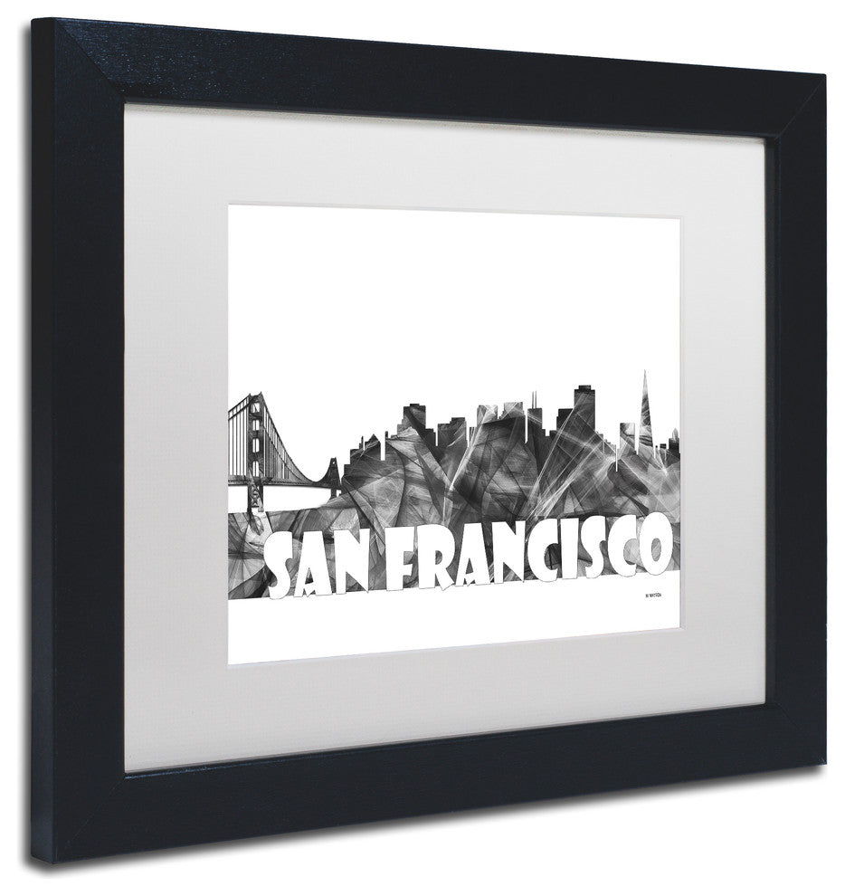 'San Francisco Ca Skyline Bg 2' Framed Art, Black Frame, White Matte, 14x11