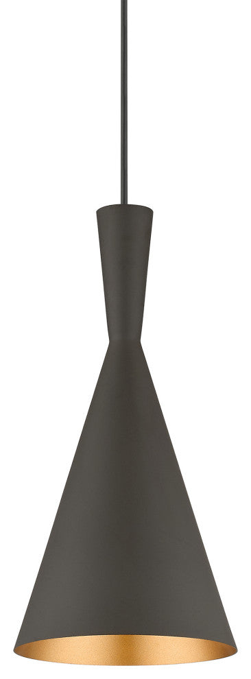 Waldorf 1-Light Bronze Pendant, Antique Brass Accents