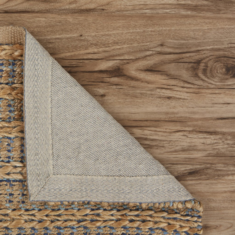 8" x 10" Tan and Navy Braided Jute Area Rug