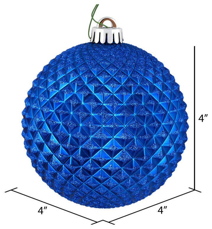 Vickerman N188502D 4" Blue Durian Glitter Ball Ornament, 6 Per Bag