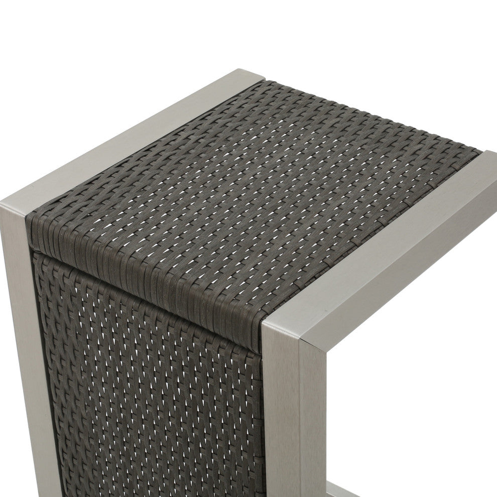 GDF Studio Outdoor Wood Finish C-Shaped End Table, Aluminum Frame, Gray