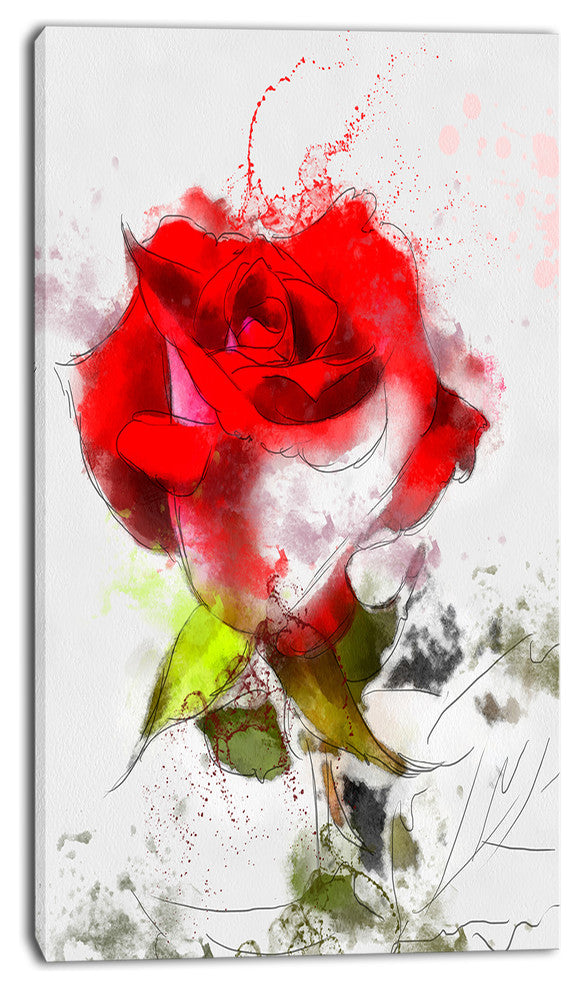 Hand drawn Watercolor Rose Flower, Floral Canvas Art Print, 16"x32"