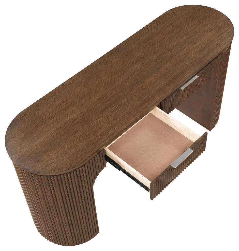 Astrid Solid Wood And Oak Veneer Vanity / Desk / Console Table, Brown
