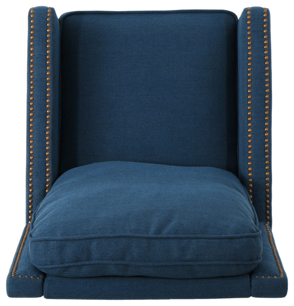 GDF Studio Armstrong Traditional Fabric Recliner, Navy Blue/Dark Brown
