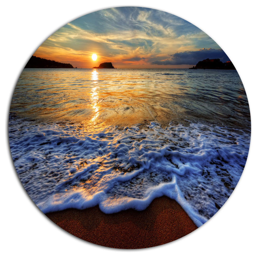 Peaceful Sandy Beach With Waves, Cityscape Wall Round Wall Art, 23"