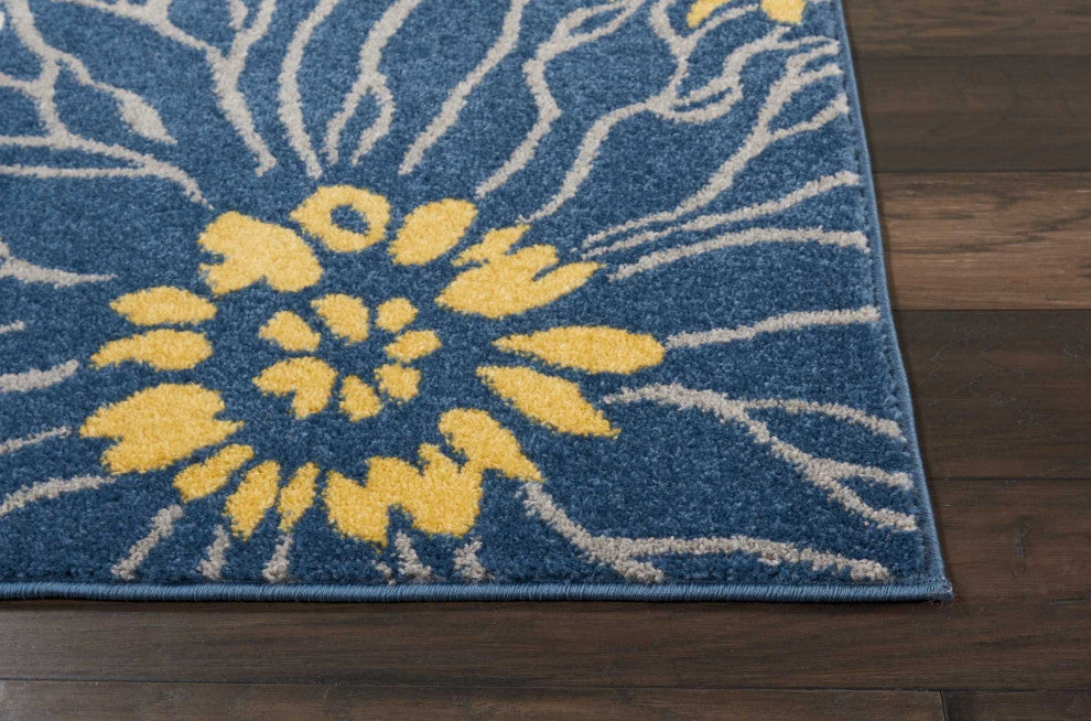7' X 10' Blue Floral Power Loom Area Rug