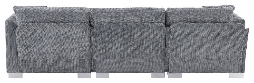 Alice Modern L-Shaped Cloud Chenille Sectional Chaise Sofa With 2 Pillows, Gray