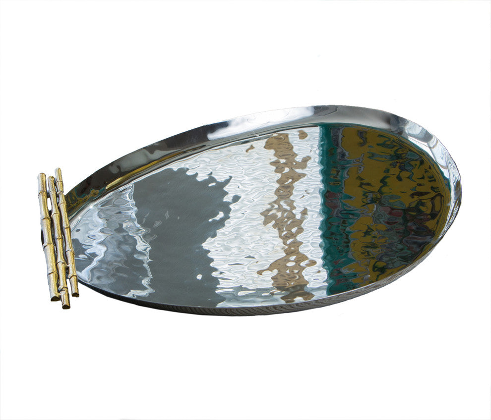 Nickel and Bamboo Oblong Tray, Gold