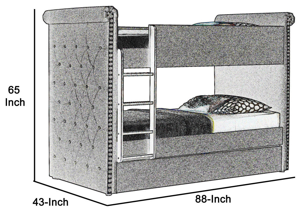 Benzara BM214900 Twin Size Bunk Bed With Nailhead Trim, Gray/Black