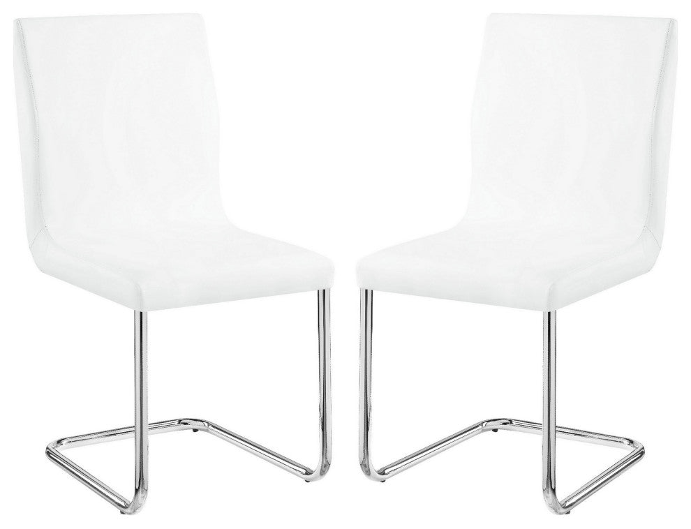 Benzara BM279171 23" Dining Side Chair Vegan Faux Leather, Set of 2, White