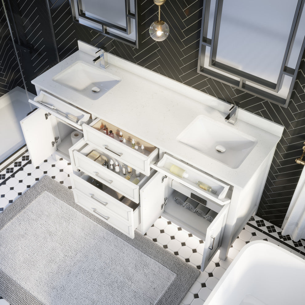 Terrence 72" Vanity with Power Bar and Drawer Organizer, White