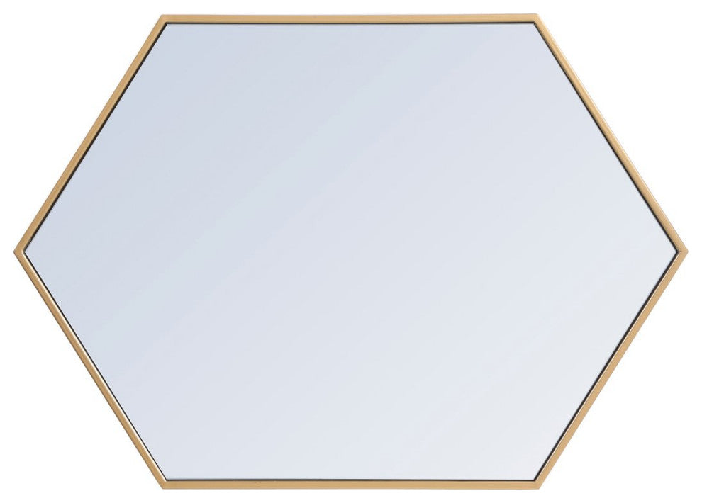 Metal Frame Hexagon Mirror 24", Brass