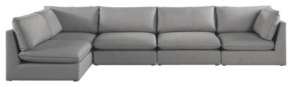Mackenzie Linen Textured Fabric 5-Piece Modular L-Shaped Sectional, Grey