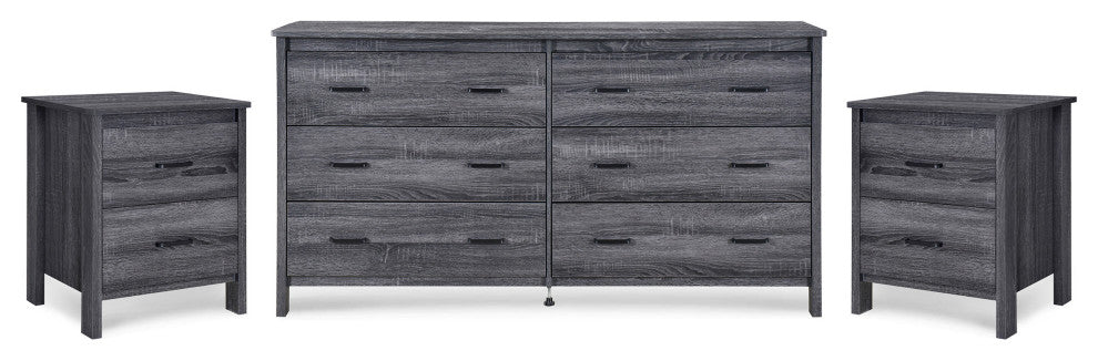 Titeca Contemporary 3 Piece Double Dresser and Nightstand Set, Sonoma Grey Oak