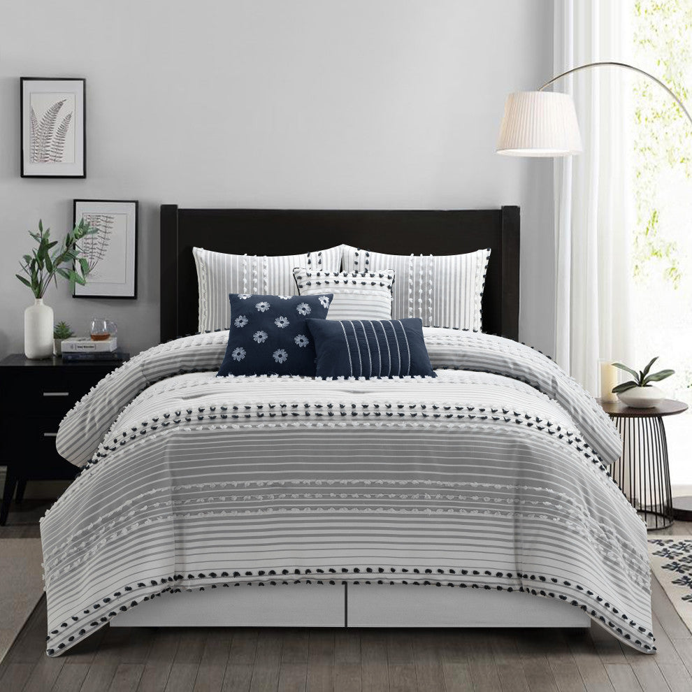 Clarion 7 Piece Comforter Set, Blue, King