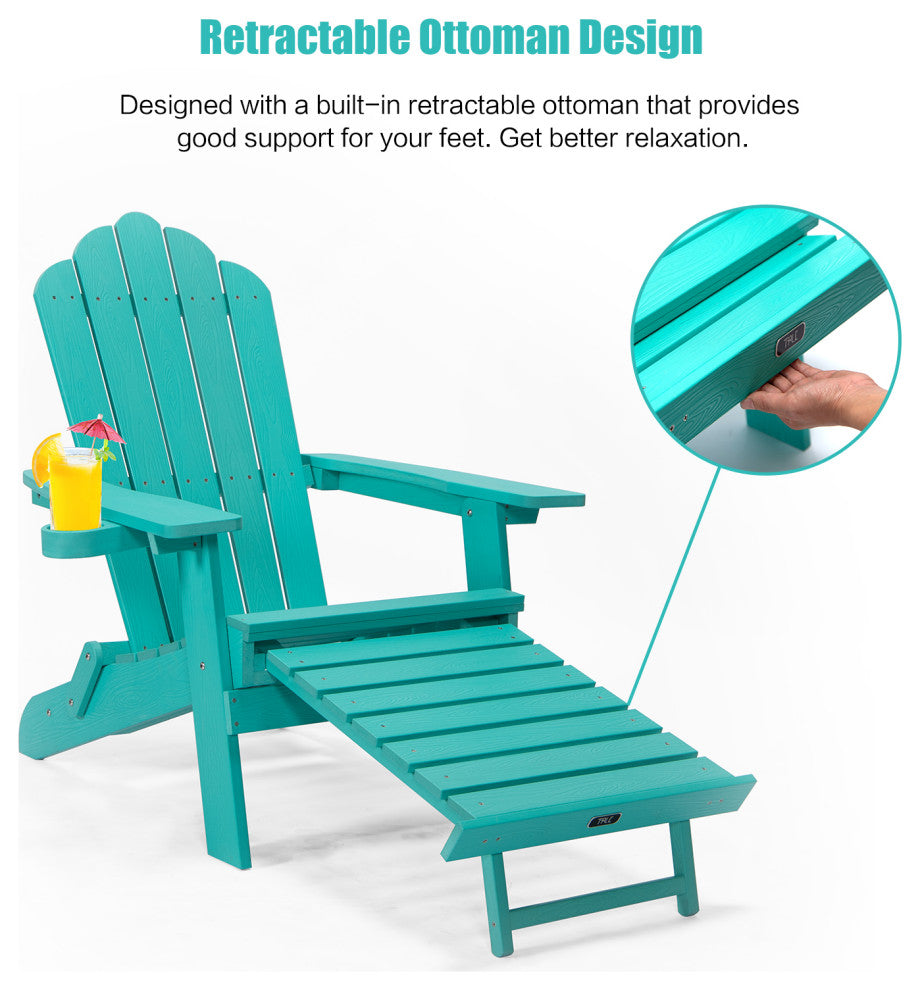 Adirondack Oversized Chair, Pullout Ottoman With Cup Holder, Green