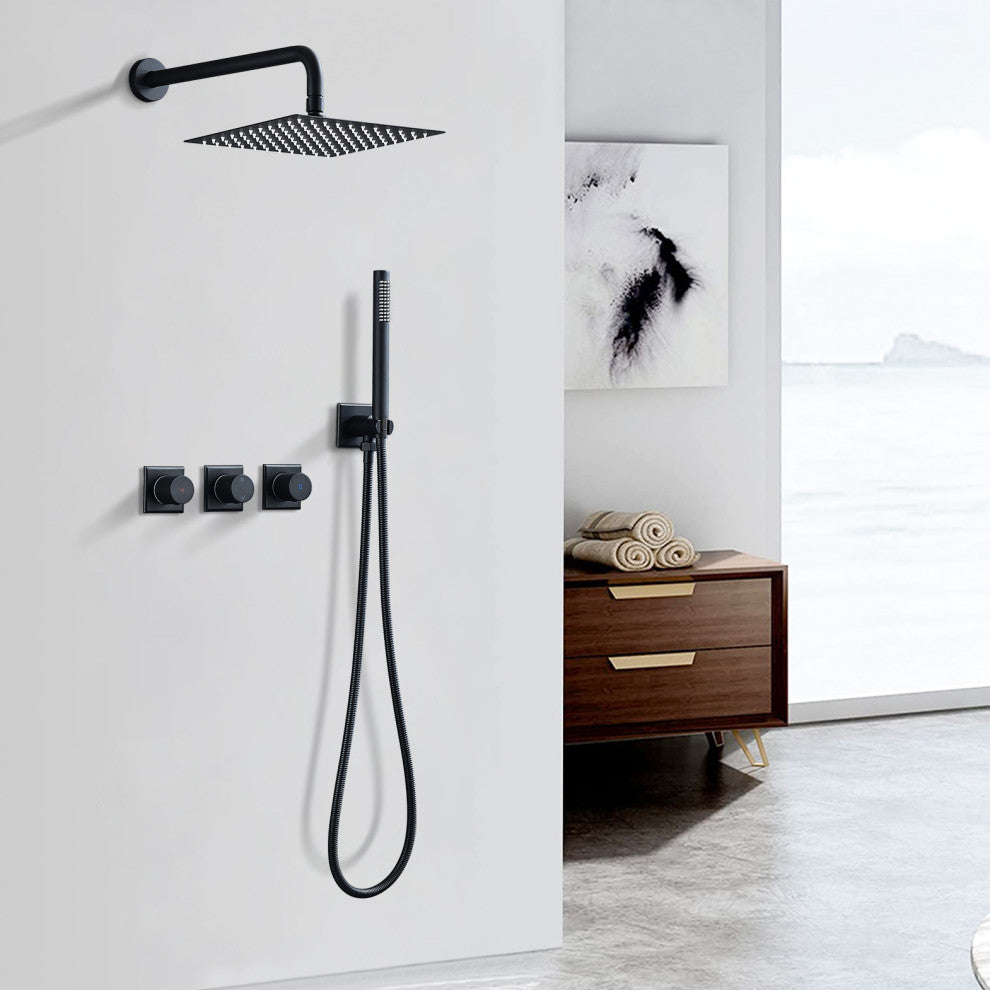 10" wall-mounted rain shower head set, Matte Black