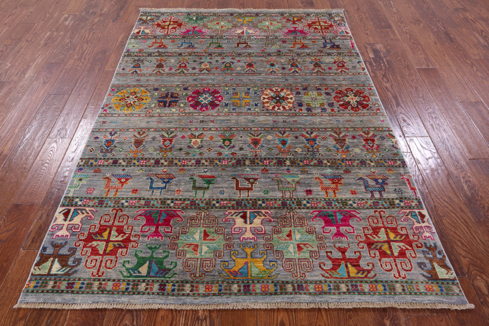 5' 0" X 7' 0" Persian Gabbeh Tribal Handmade Rug - Q12312