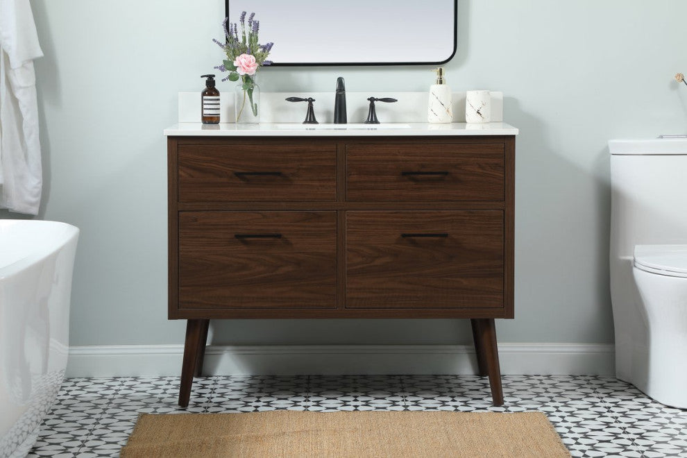Bella 42" Midcentury Modern Walnut-Light Bathroom Vanity