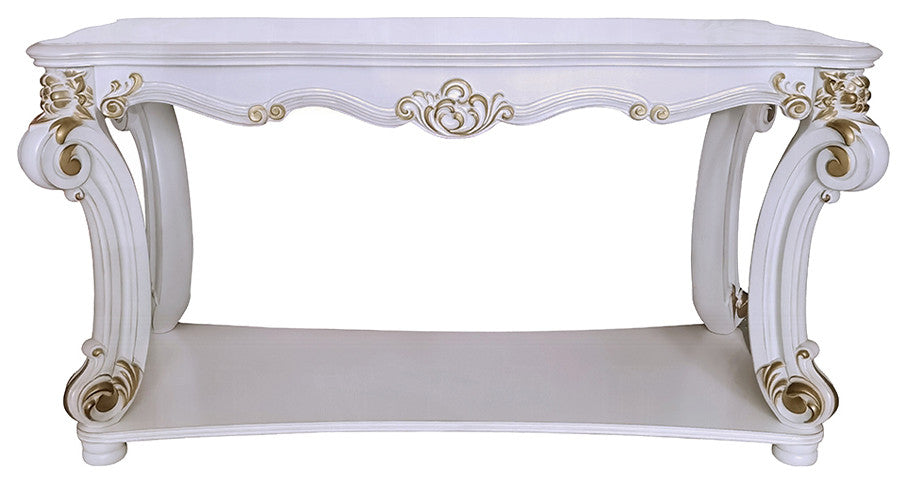 Wooden Sofa Table with Bottom Shelf in Antique Pearl
