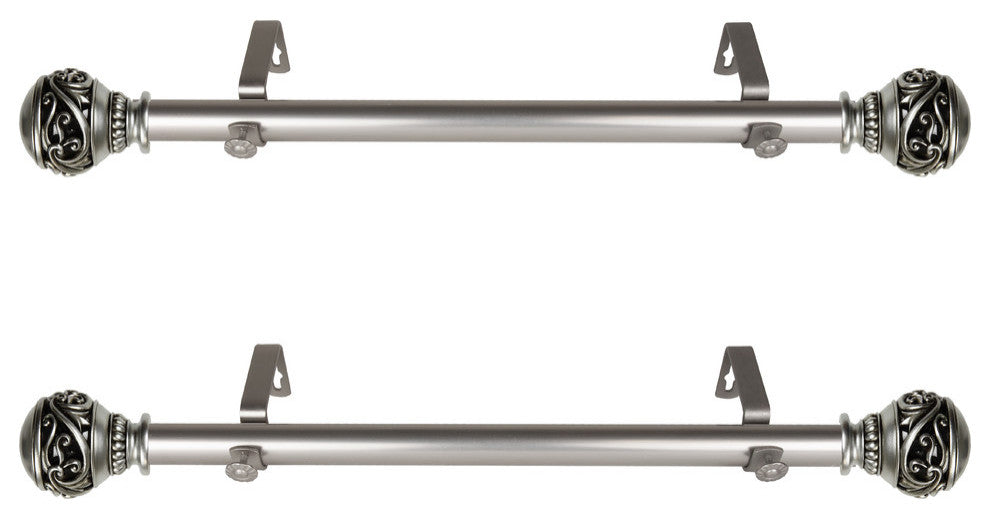 Claudia 1" Diameter Side Curtain Rod 12-20" Long, Set of 2, Satin Nickel