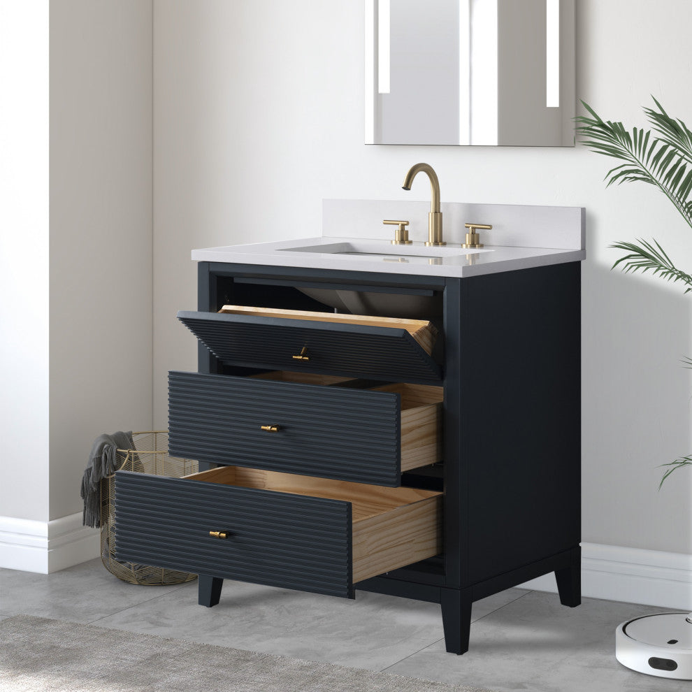 Vanity Art Bathroom Vanity with Engineered Marble Top and Sink, Vintage Spruce Blue, 30", Golden Brushed