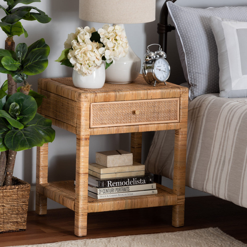 Ciana Natural Rattan & Mahogany Nightstand