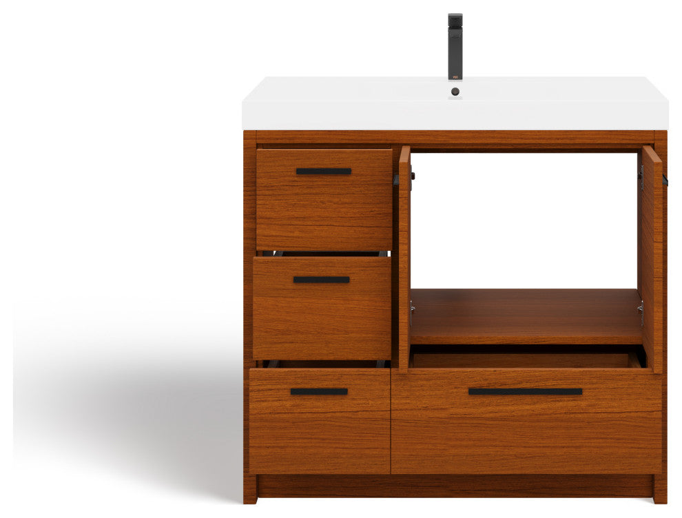 The Sacha Bathroom Vanity, Teak, 36", Single Sink, Freestanding