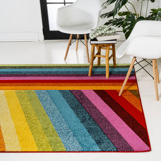 Retro Rainbow Contemporary Stripe Multi 8 ft. x 10 ft. Area Rug