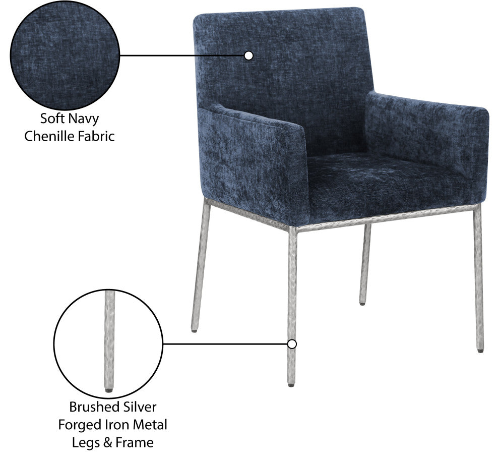 Reeves Upholstered Dining Chair, Navy, Chenille , AC,  Brushed Silver, Set of 2