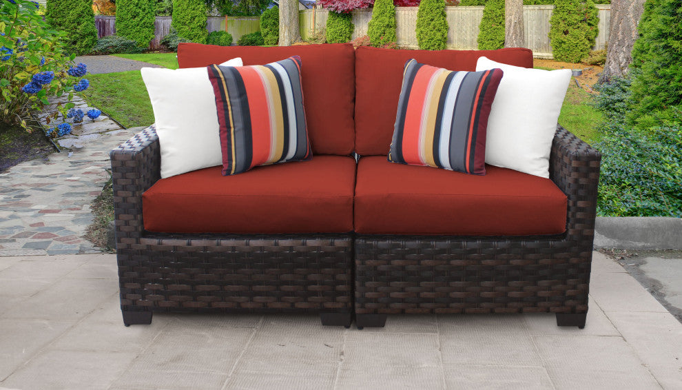 kathy ireland River Brook 2 Piece Wicker Patio Furniture Set, Cinnamon