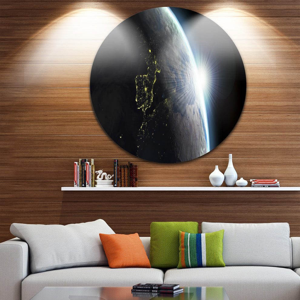 Earth View With Day And Night Effect, Digital Art Round Wall Art, 23"