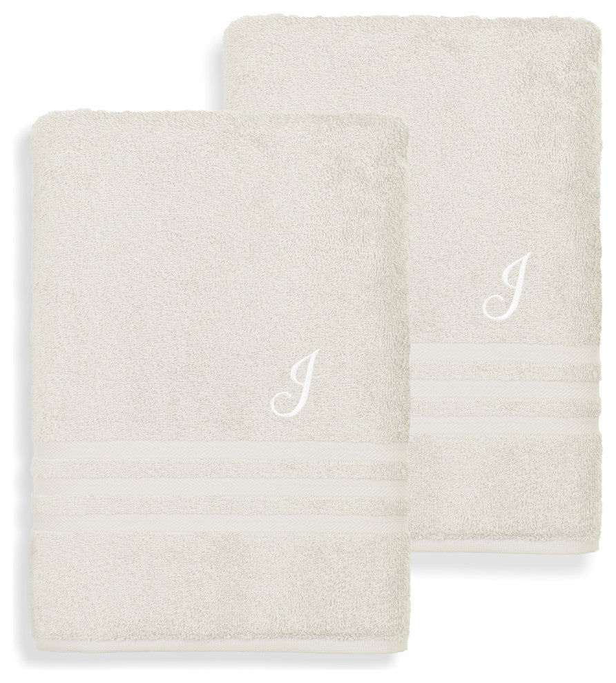 Denzi Bath Towels With Monogrammed Letter, Set of 2, J