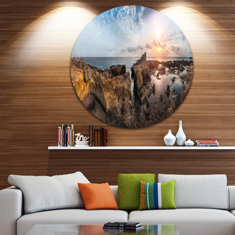 Beach With Ancient Ruins Panorama, Landscape Round Wall Art, 36"