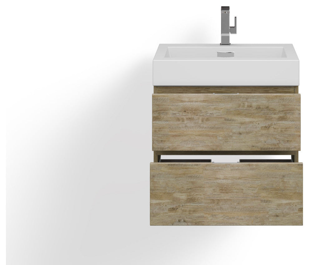 Boutique Bath Vanity, Natural Wood, 24", Single Sink, Wall Mount