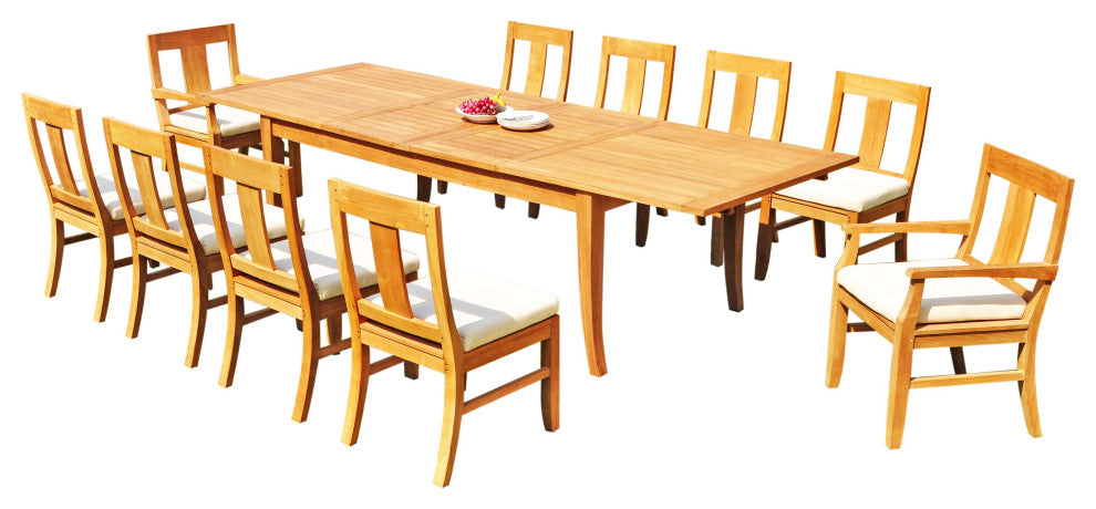 11-Piece Outdoor Teak Dining Set, 122" X-Large Rectangle Table, 10 Osbo Chairs