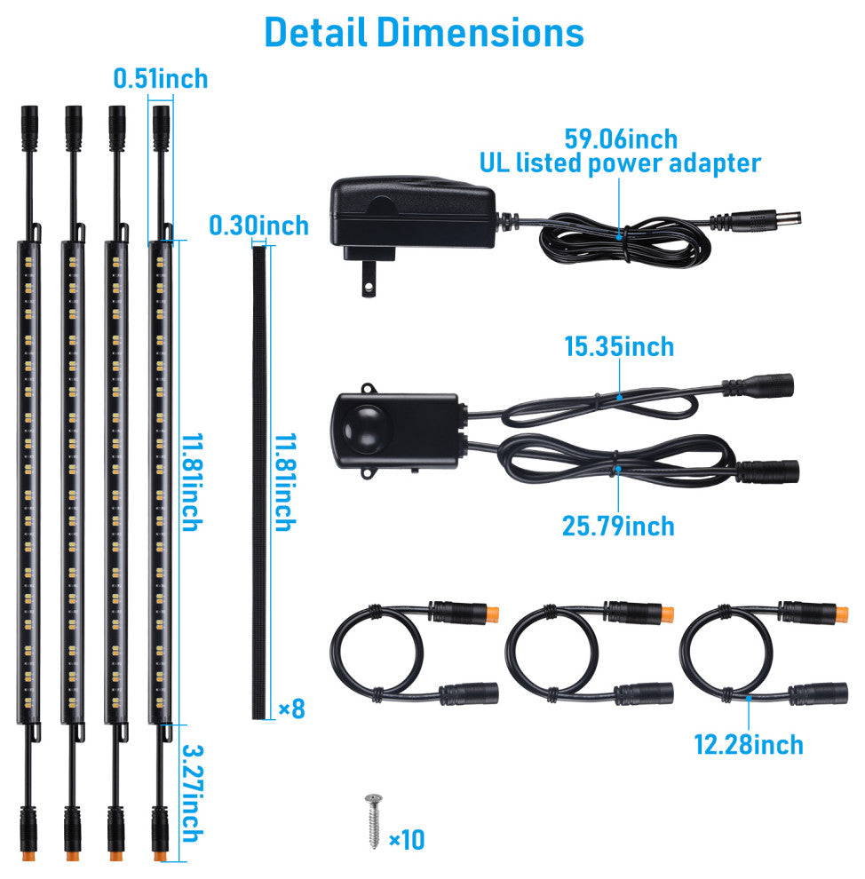 12" Linkable Light Bars, Safe Light Kit for Under Cabinet