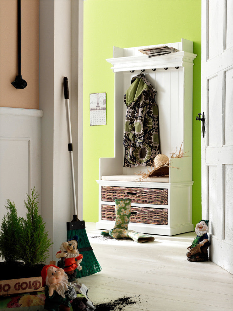 Halifax Entryway Coat Rack and Bench Unit with Cushion and Basket Set