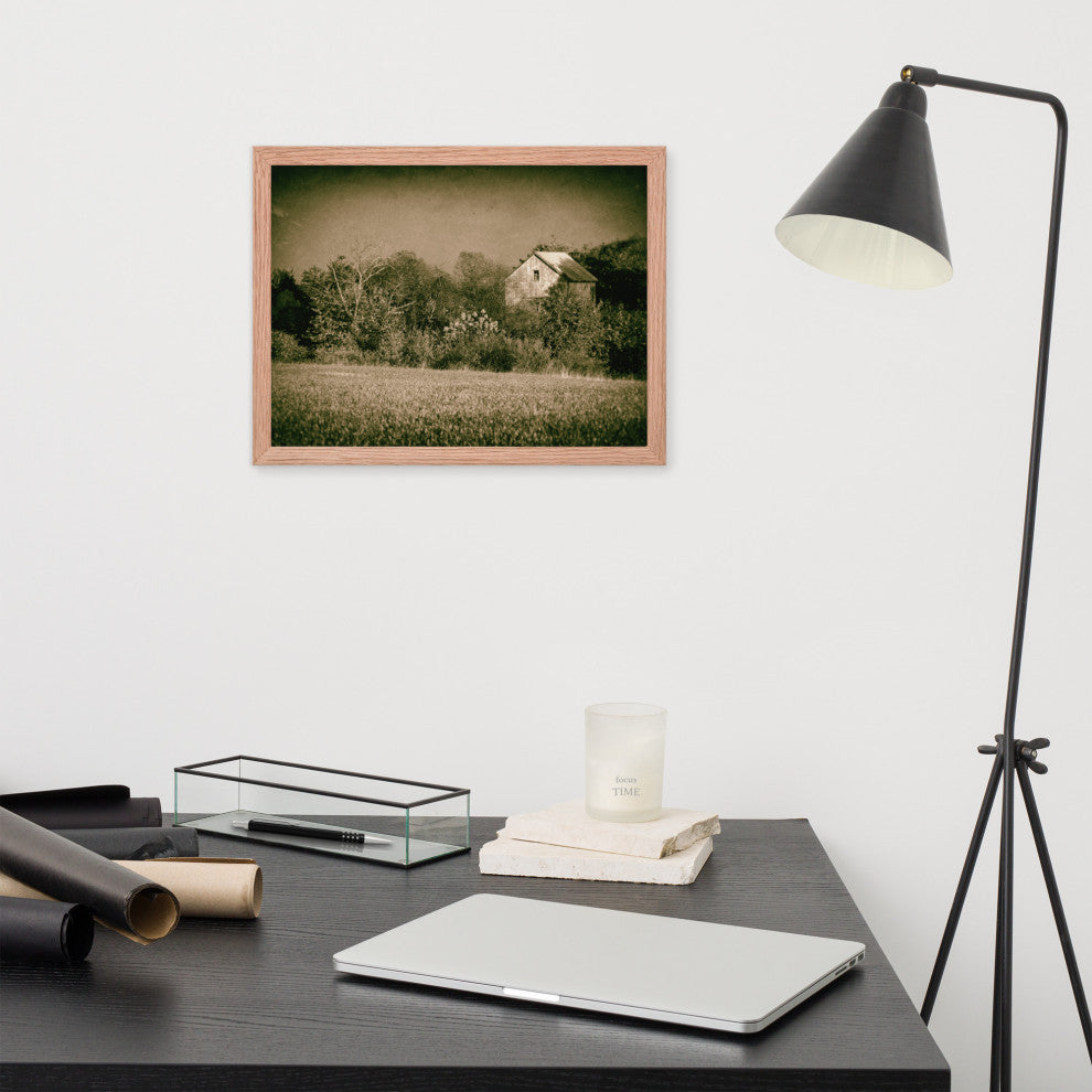 Abandoned Barn In The Trees Vintage Framed Photo Paper Wall Art Prints, Red Oak, 12" X 16"