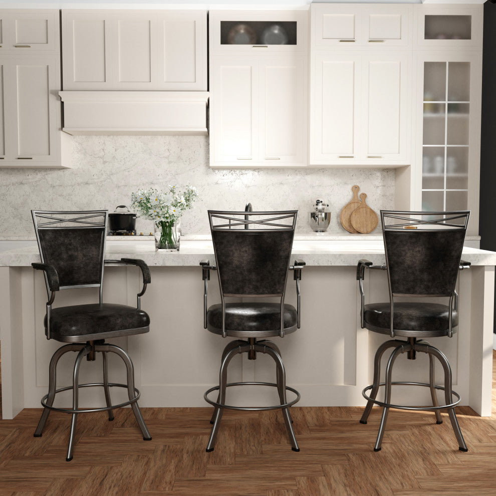 Hillsdale Bridgetown Tilt Base Metal Swivel Stool, Pewter, Counter Height