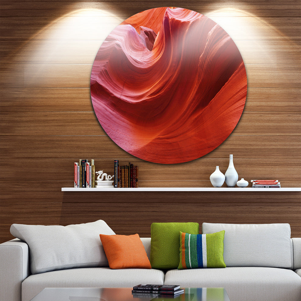 Illuminated Antelope Canyon, Landscape Photo Round Metal Wall Art, 38"