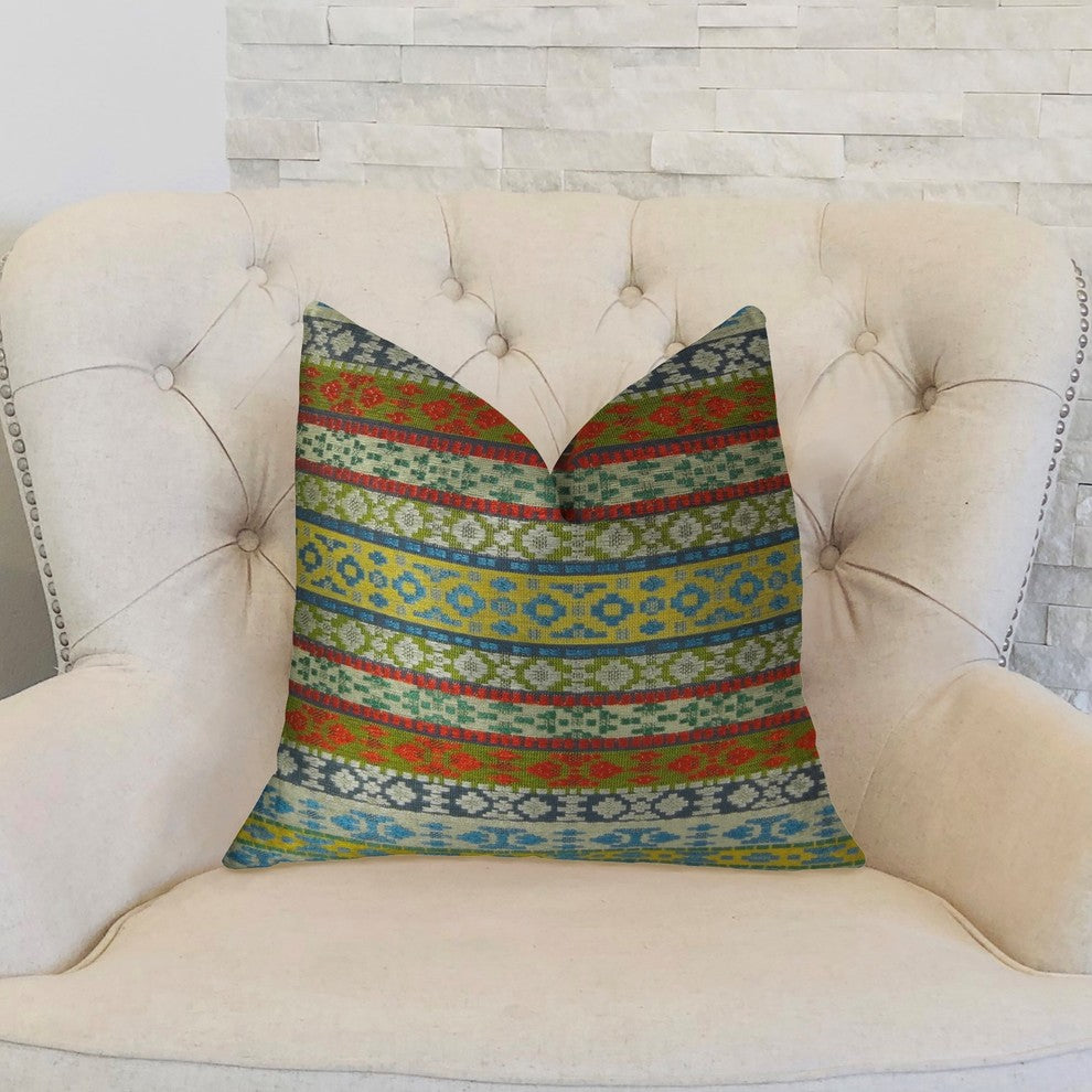 Flower Child White Blue and Red Handmade Luxury Pillow, 20"x36" King