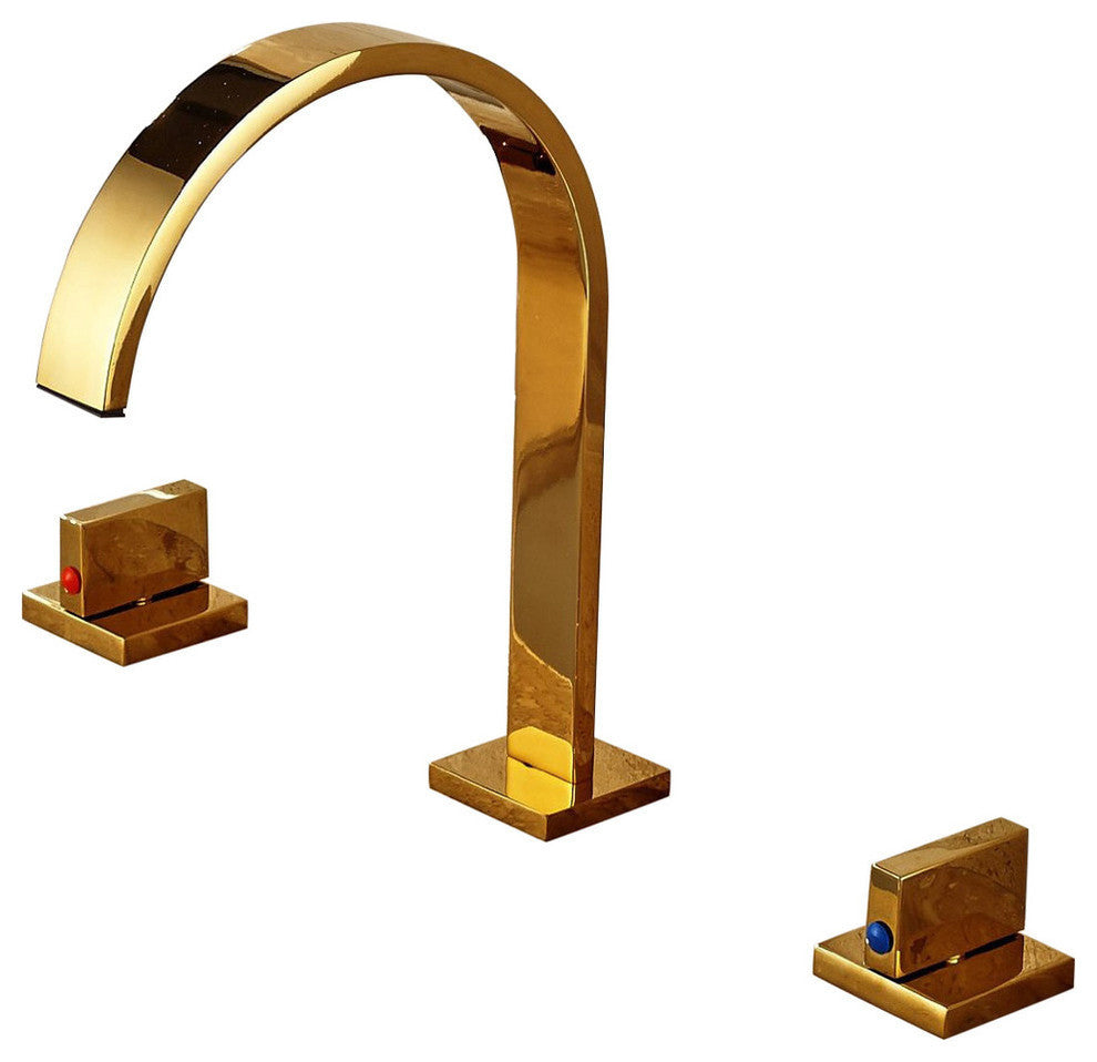 Chile Gold Long Neck Dual Handle Deck Mount Bathroom Sink Faucet