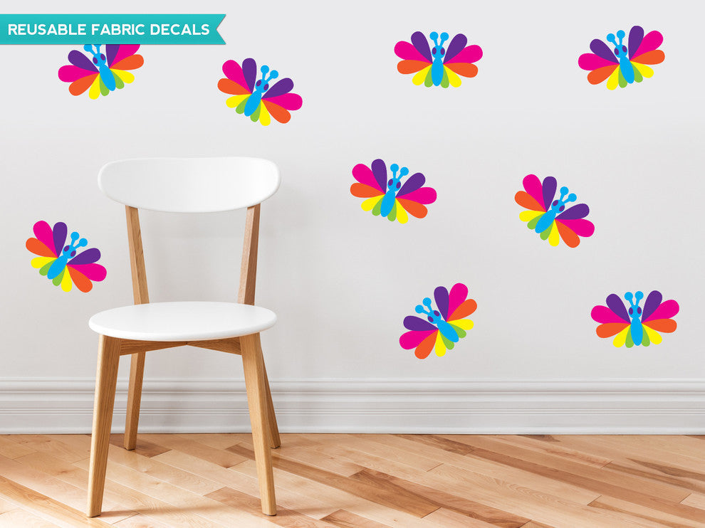Butterfly Fabric Wall Decals in Bright Rainbow, Set of 9