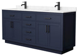 Beckett TK 72" Dark Blue Double Vanity, Cultured Top, Black Trim