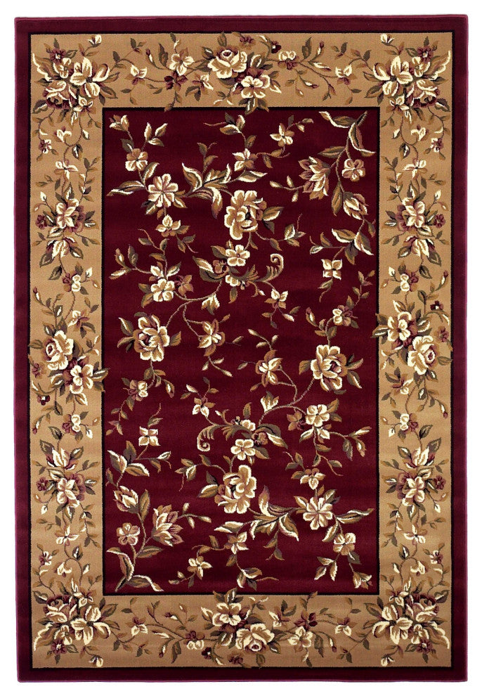 HomeRoots 10'x13' Red Beige Machine Woven Floral Traditional Indoor Area Rug
