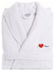 "I Love You" Navy Embroidered White Terry Bathrobe, Large/X-Large