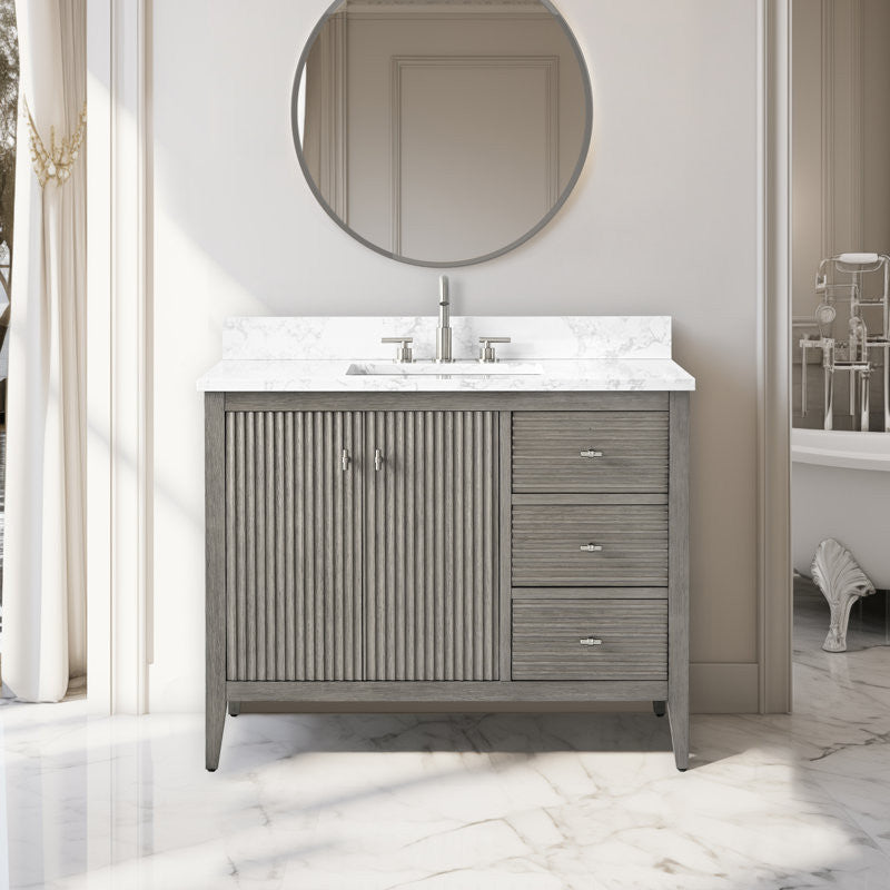 Vanity Art Freestanding Vanity, Driftwood Gray, 42", Single Sink, Brushed Nickel