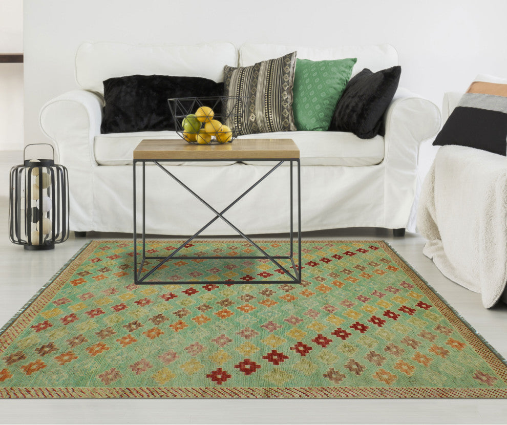 Balochi Beric Light Green/Gold Rug, 4'9x6'6